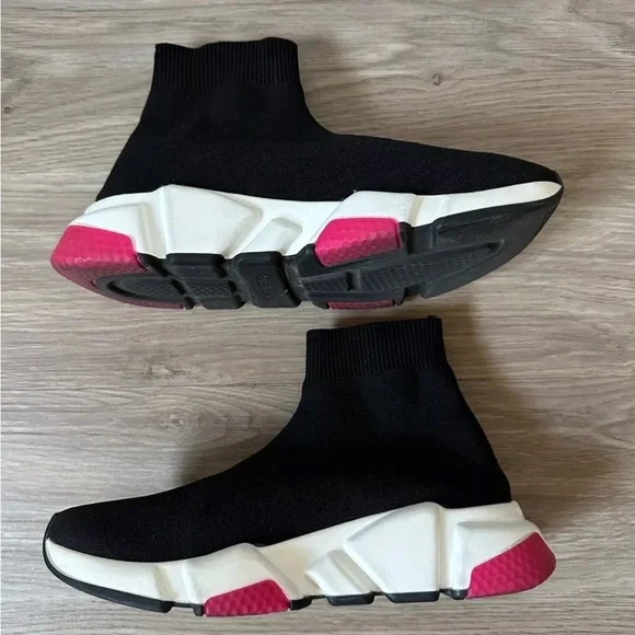 *AUTHENTIC* BALENCIAGA - Speed Knit Sneaker - Black/pink - Women’s US 6 / EU 36 - Picture 6 of 12